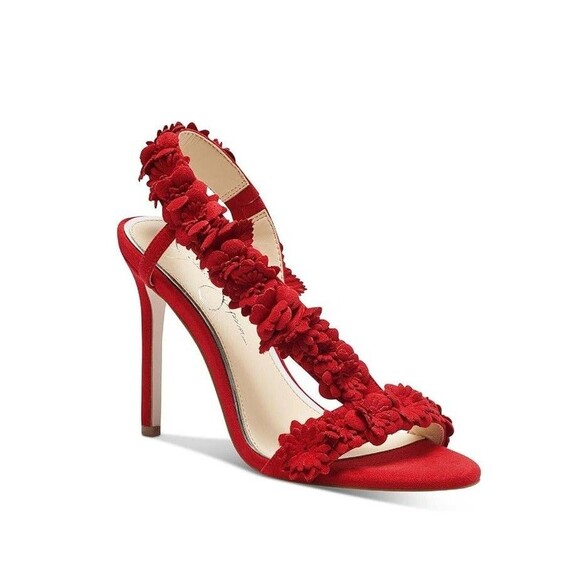 Jessica Simpson Womens 7 M Red Muse Flower Strap Stiletto Heel Sandals NIB HM7 - Picture 1 of 4